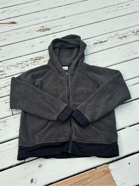 Columbia XL Sherpa Fleece Full‎ Zip Hoodie Charcoal Gray Teddy Jacket cozy comfy